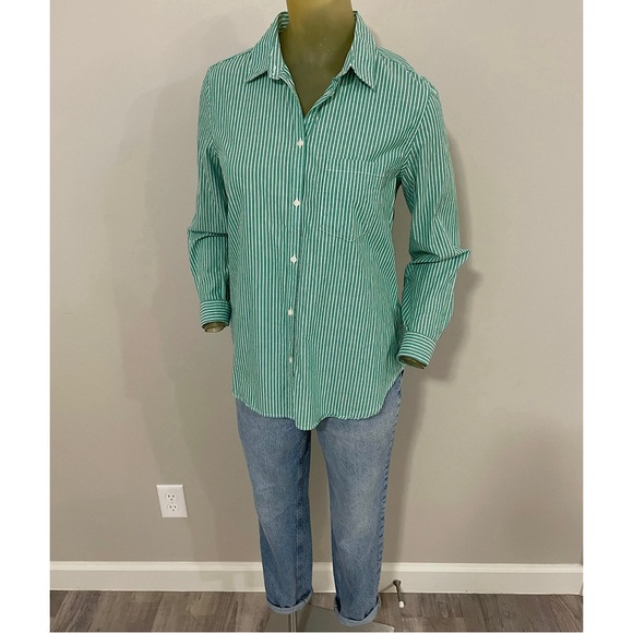 Gap Organic Cotton Perfect Shirt Green Stripe - Picture 11 of 16